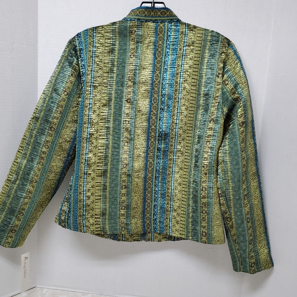 Analogy Petites PM Green Blue Zip Front Textured Jacket New - Picture 7 of 8